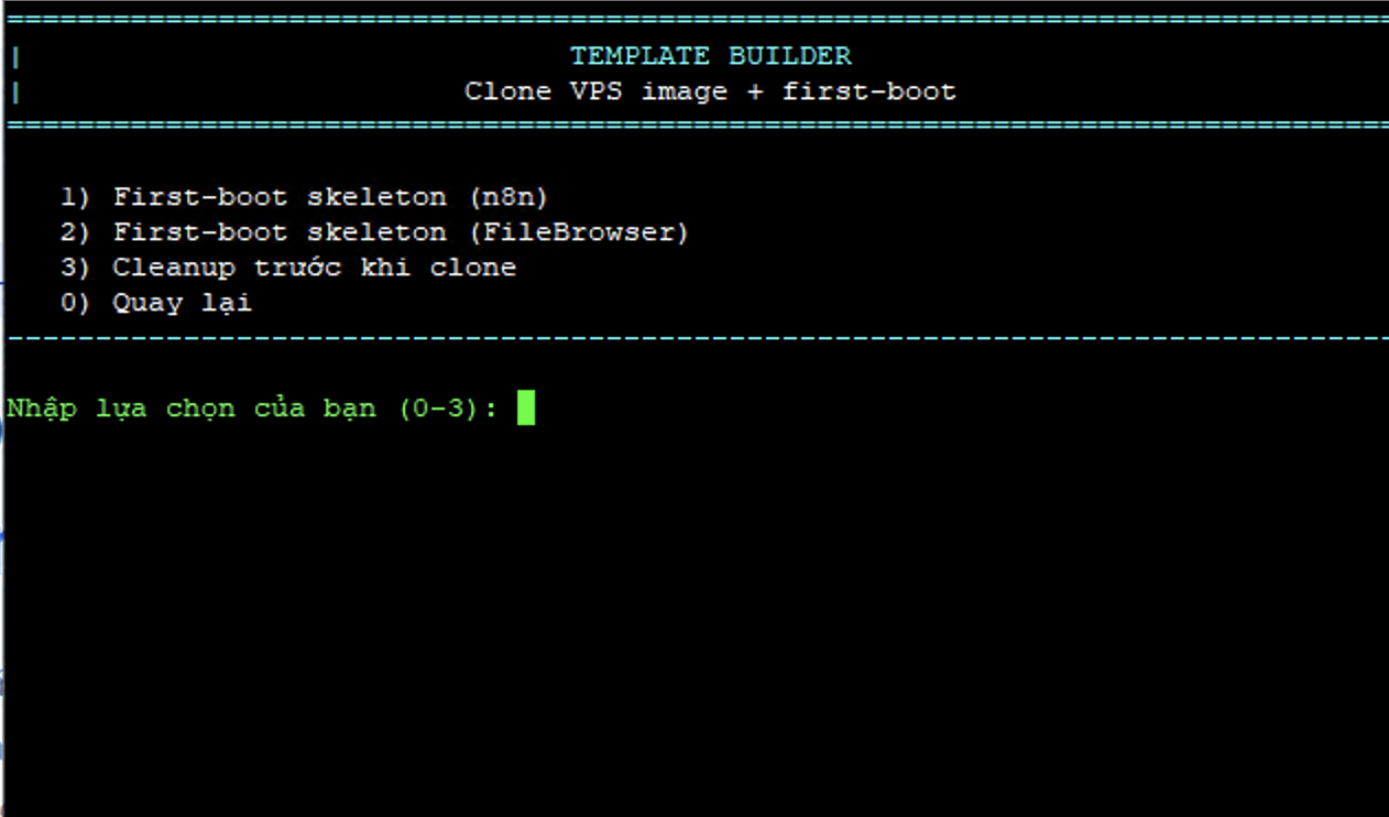 Menu Template Builder trên CLI để clone VPS image